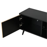 175cm Mid-Century Modern LED TV Stand - Black Media Console with Storage Cabinets