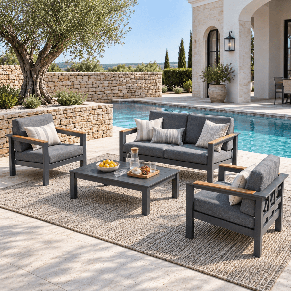 ARVE 4-Seater Modern Aluminium Outdoor Sofa Set - 4 Pieces