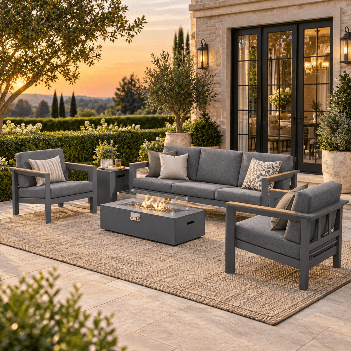 ARVE 5 Seater Outdoor Sofa Set with ZENITH Fire Pit Table - 5 Pieces