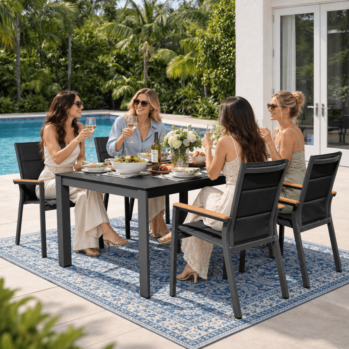 ARVE 4-Seater Aluminum Dining Set (Ceramic Glass Table)