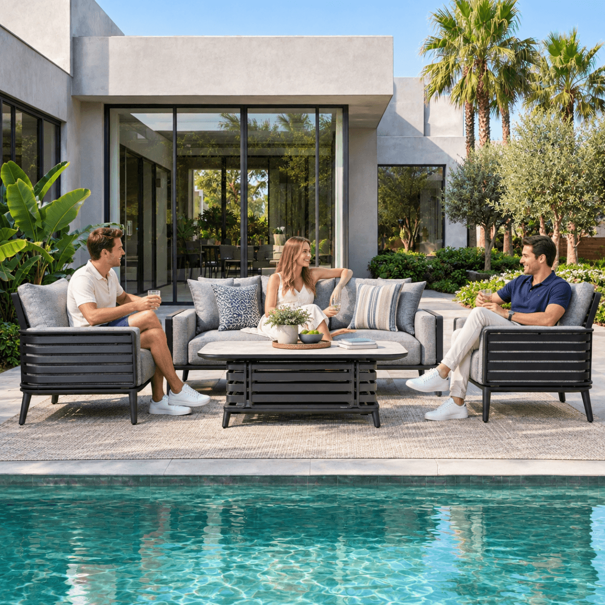 AUREL 5-Seater Aluminium Outdoor Sofa Set - 4 Pieces