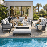 AUREL 9-Seater Aluminium Modular L-Shaped Outdoor Corner Sofa Set - 9 Pieces