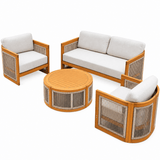 CAVEN 4-Seater Solid Wood Garden Sofa Set - 4-Piece Outdoor Sofa Set with Cushions