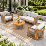CAVEN 4-Seater Solid Wood Garden Sofa Set - 4-Piece Outdoor Sofa Set with Cushions