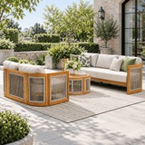 CAVEN 5-Seater Solid Wood Garden Sofa Set - 3-Piece Outdoor Sofa Set with Cushions