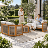 CAVEN 5-Seater Solid Wood Garden Sofa Set - 3-Piece Outdoor Sofa Set with Cushions