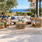 CAVEN 5-Seater Solid Wood Garden Sofa Set - 4-Piece Outdoor Sofa Set with Cushions