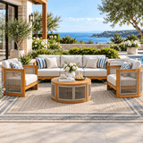 CAVEN 5-Seater Solid Wood Garden Sofa Set - 4-Piece Outdoor Sofa Set with Cushions