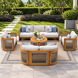 CAVEN 7-Seater Solid Wood Garden Sofa Set - 5-Piece Outdoor Sofa Set with Cushions