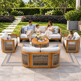 CAVEN 7-Seater Solid Wood Garden Sofa Set - 5-Piece Outdoor Sofa Set with Cushions