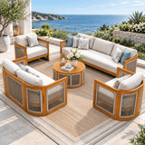 CAVEN 7-Seater Solid Wood Garden Sofa Set - 5-Piece Outdoor Sofa Set with Cushions