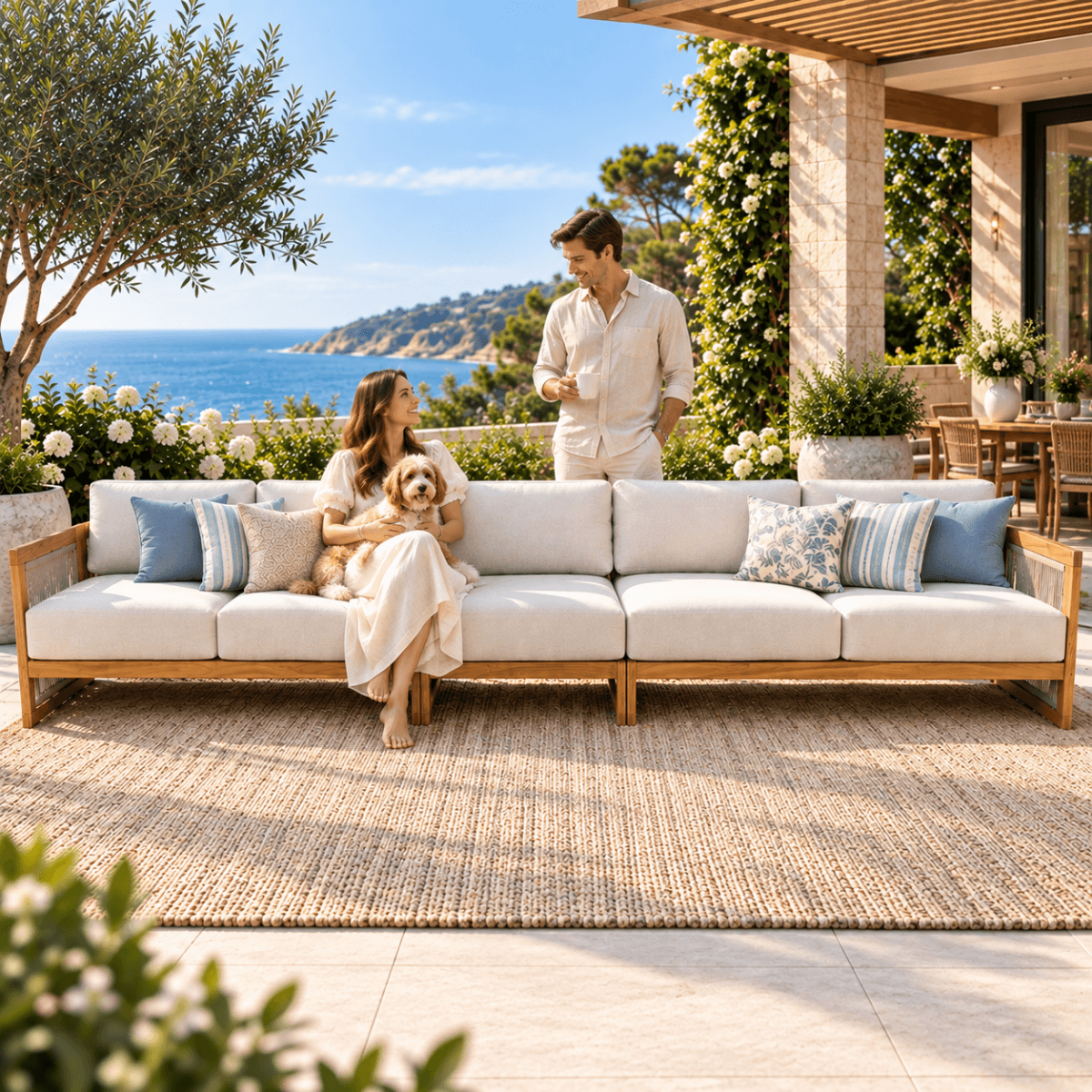 CAVEN Modular 5-Seater Solid Wood Garden Sofa Set - 3-Piece Outdoor Lounge Set
