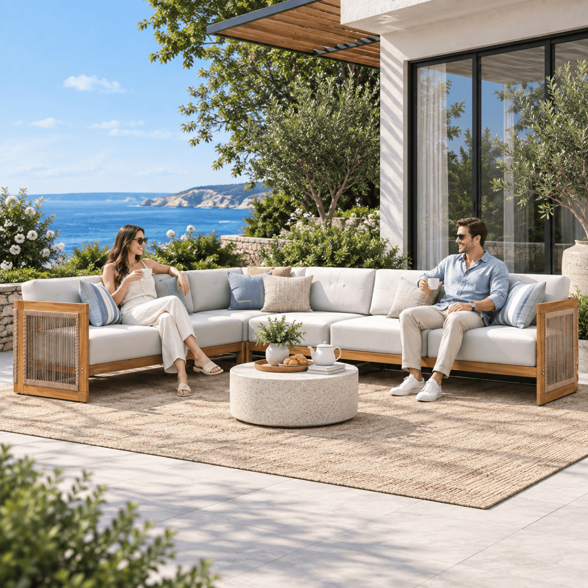 CAVEN Modular 5-Seater Solid Wood Garden Sofa Set - 4-Piece Outdoor Lounge Set