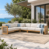 CAVEN Modular 5-Seater Solid Wood Garden Sofa Set - 4-Piece Outdoor Lounge Set