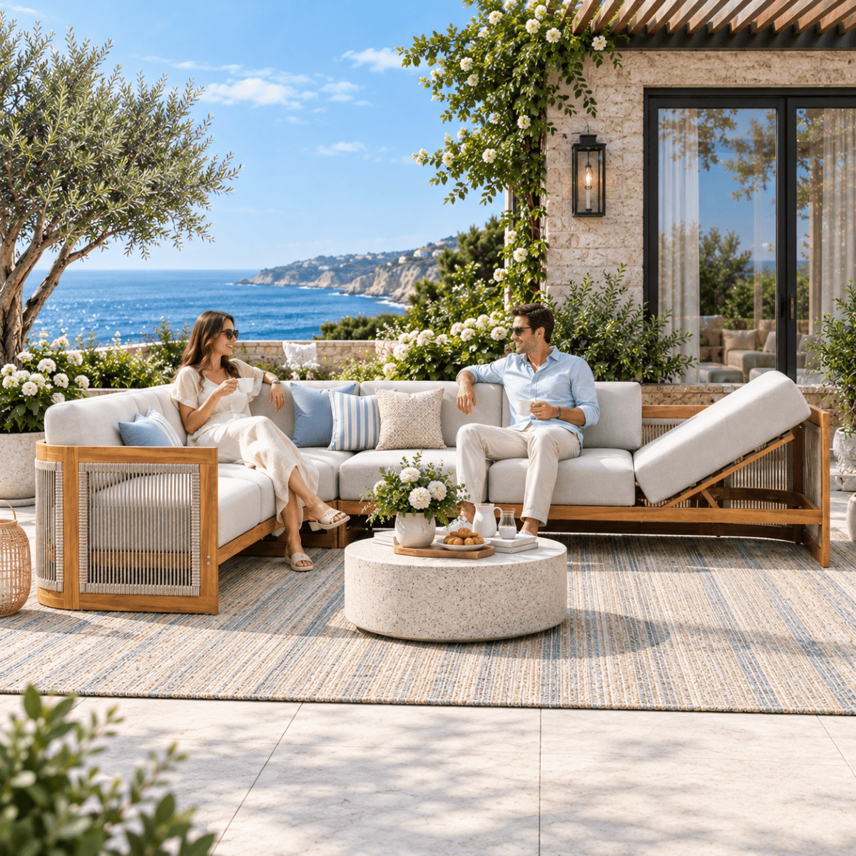 CAVEN Modular 5-Seater Solid Wood Garden Sofa Set - 4-Piece Outdoor Lounge Set