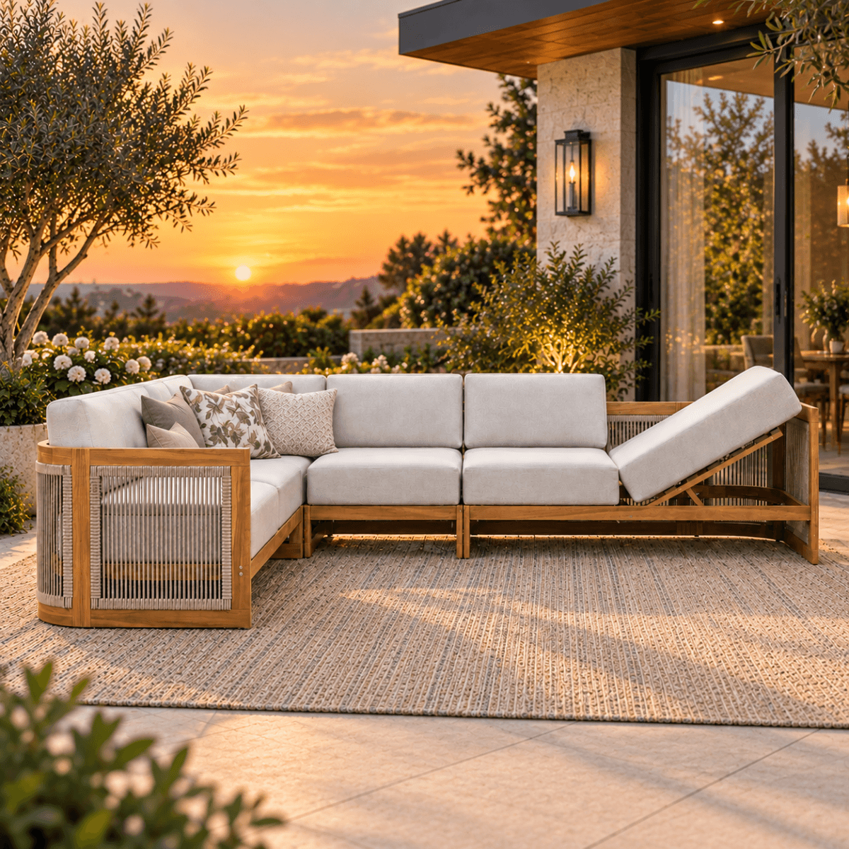 CAVEN Modular 5-Seater Solid Wood Garden Sofa Set - 4-Piece Outdoor Lounge Set