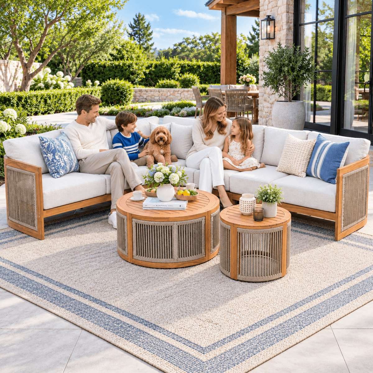 CAVEN Modular 5-Seater Solid Wood Garden Sofa Set - 6-Piece Outdoor Lounge Set