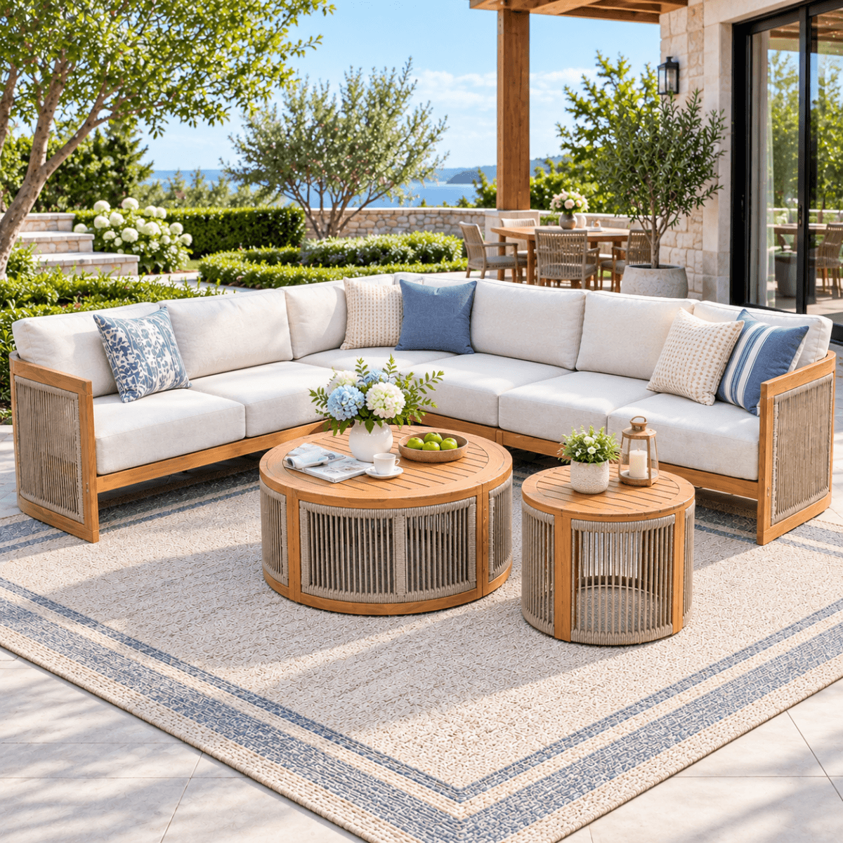 CAVEN Modular 5-Seater Solid Wood Garden Sofa Set - 6-Piece Outdoor Lounge Set