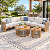 CAVEN Modular 5-Seater Solid Wood Garden Sofa Set - 6-Piece Outdoor Lounge Set