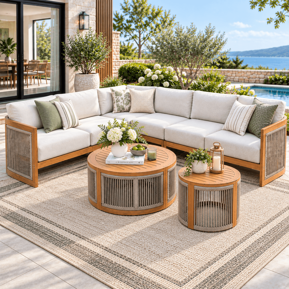 CAVEN Modular 5-Seater Solid Wood Garden Sofa Set - 6-Piece Outdoor Lounge Set