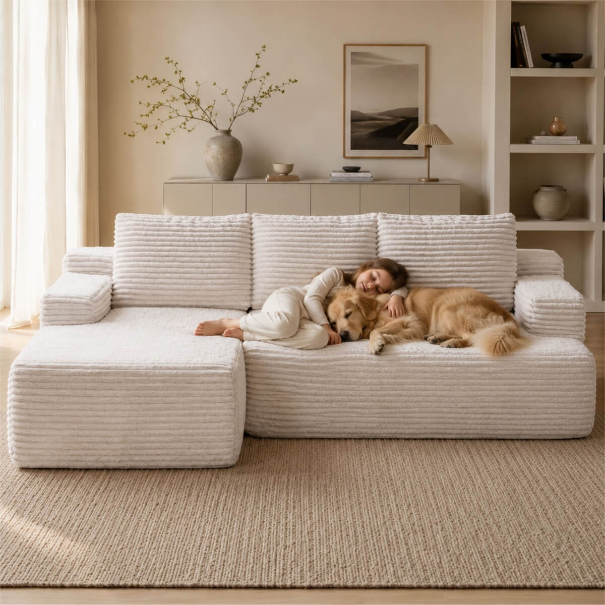 SOFTY 3-5 Seater Indoor Modular Sofa Set - Compressed Sectional Sofa with Right Chaise & Left Armchair, Grey