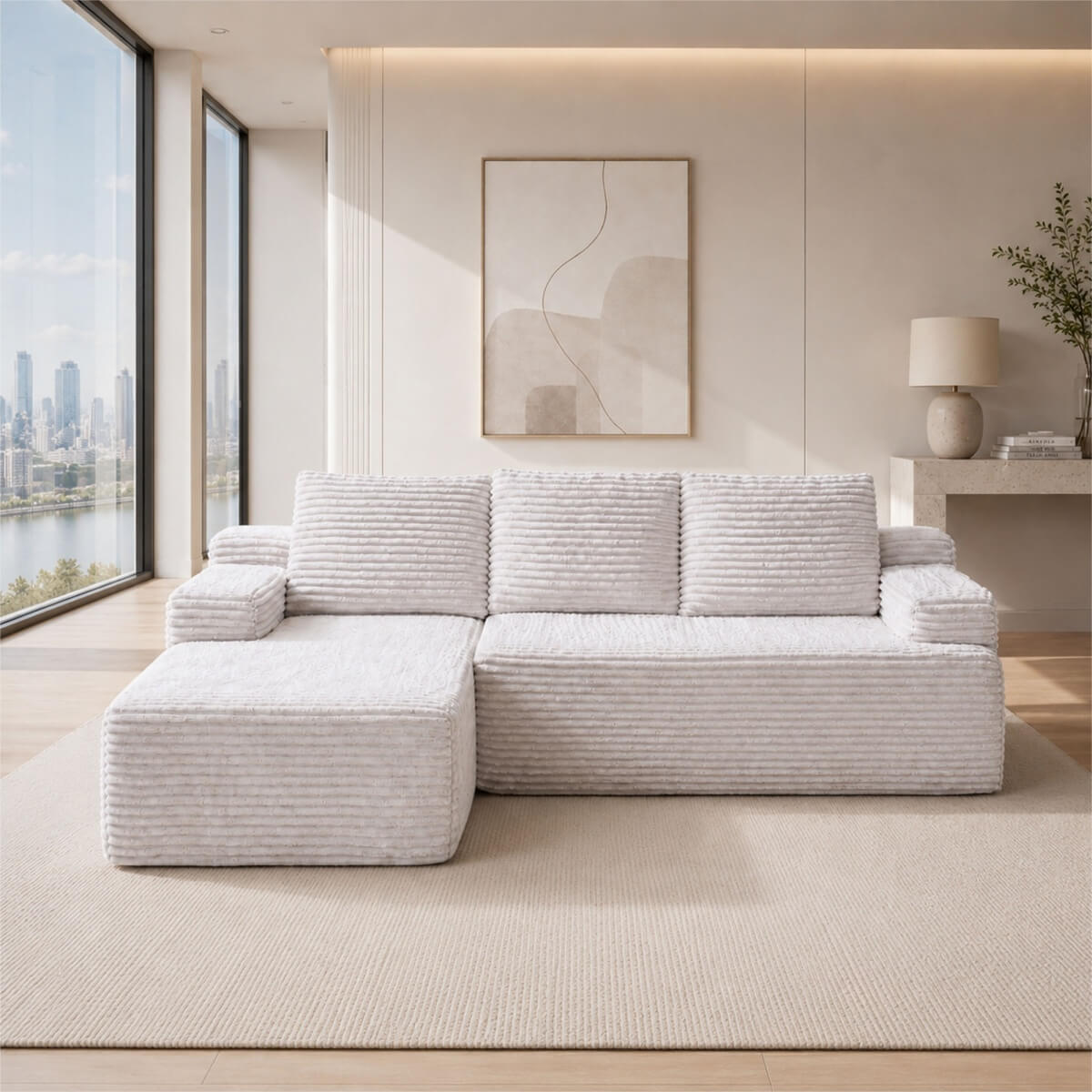 SOFTY 3-5 Seater Indoor Modular Sofa Set - Compressed Sectional Sofa with Right Chaise & Left Armchair, Grey