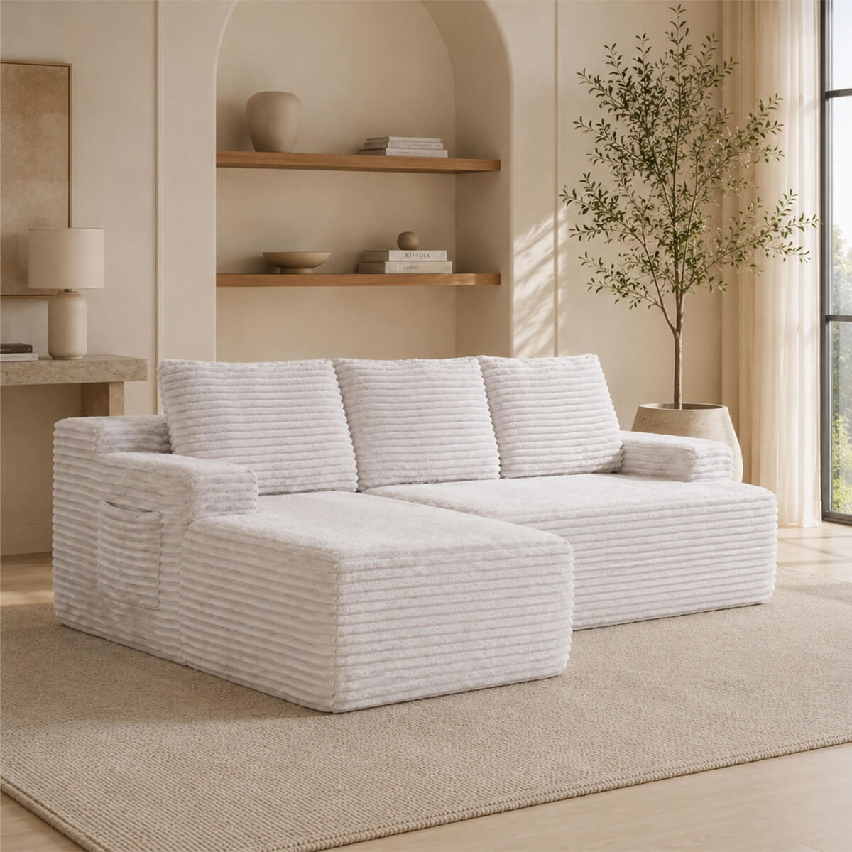 SOFTY 3-5 Seater Indoor Modular Sofa Set - Compressed Sectional Sofa with Right Chaise & Left Armchair, Grey