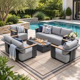 VAREL 5-Piece Sofa Set with ZENITH Fire Pit Table (Full Set)