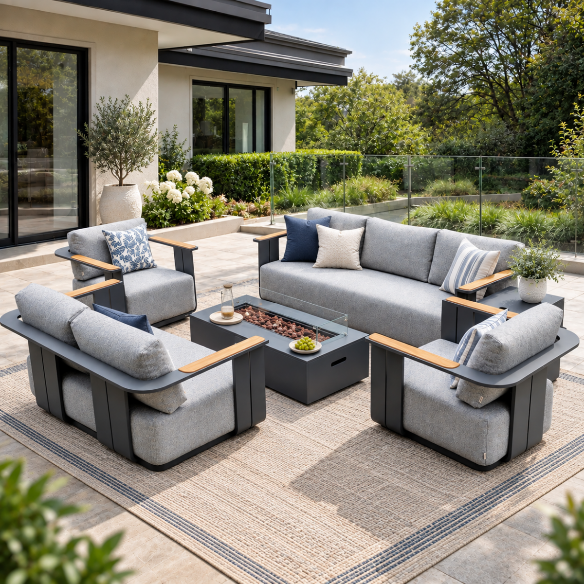 VAREL 5-Piece Sofa Set with ZENITH Fire Pit Table (Full Set)