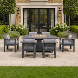 TALARA 7-Piece Outdoor Dining Fire Pit Set with 6 Dining Chairs