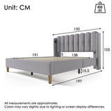 4ft6 Double Upholstered Bed with USB Charging - Grey Linen Bed Frame