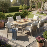 6 Seater Garden Dining Set - Galvanised Iron Frame, Rope Chairs & Wood Effect Table, Beige