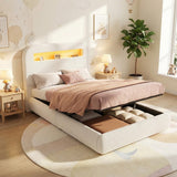 3ft Upholstered Hydraulic Storage Bed - LED Headboard, Bouclé, White