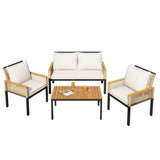 4 Seater Rattan Garden Furniture Set - Outdoor Sofa Set with Cushions, Table and Chairs, Beige