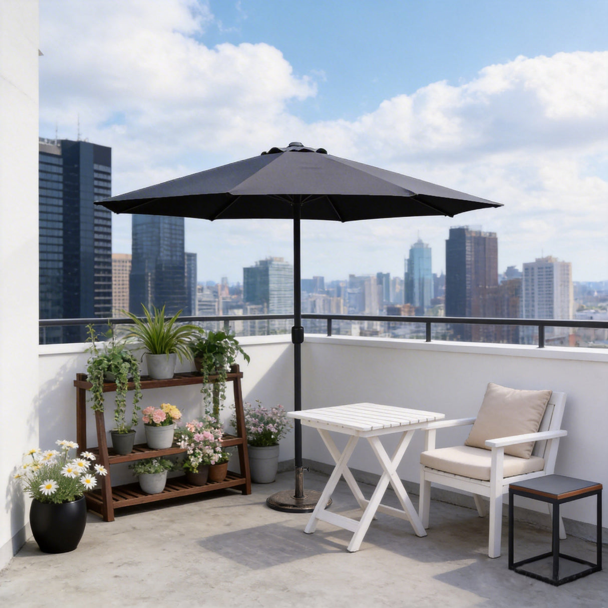 Outdoor Garden Parasol with Steel Pole -  8 Rib, Crank Handle & Vent
