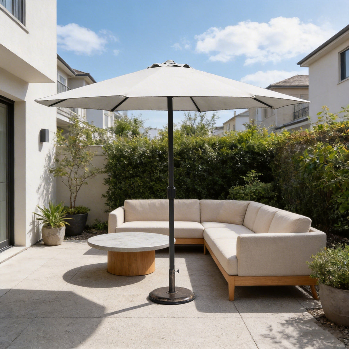 Outdoor Garden Parasol with Steel Pole -  8 Rib, Crank Handle & Vent