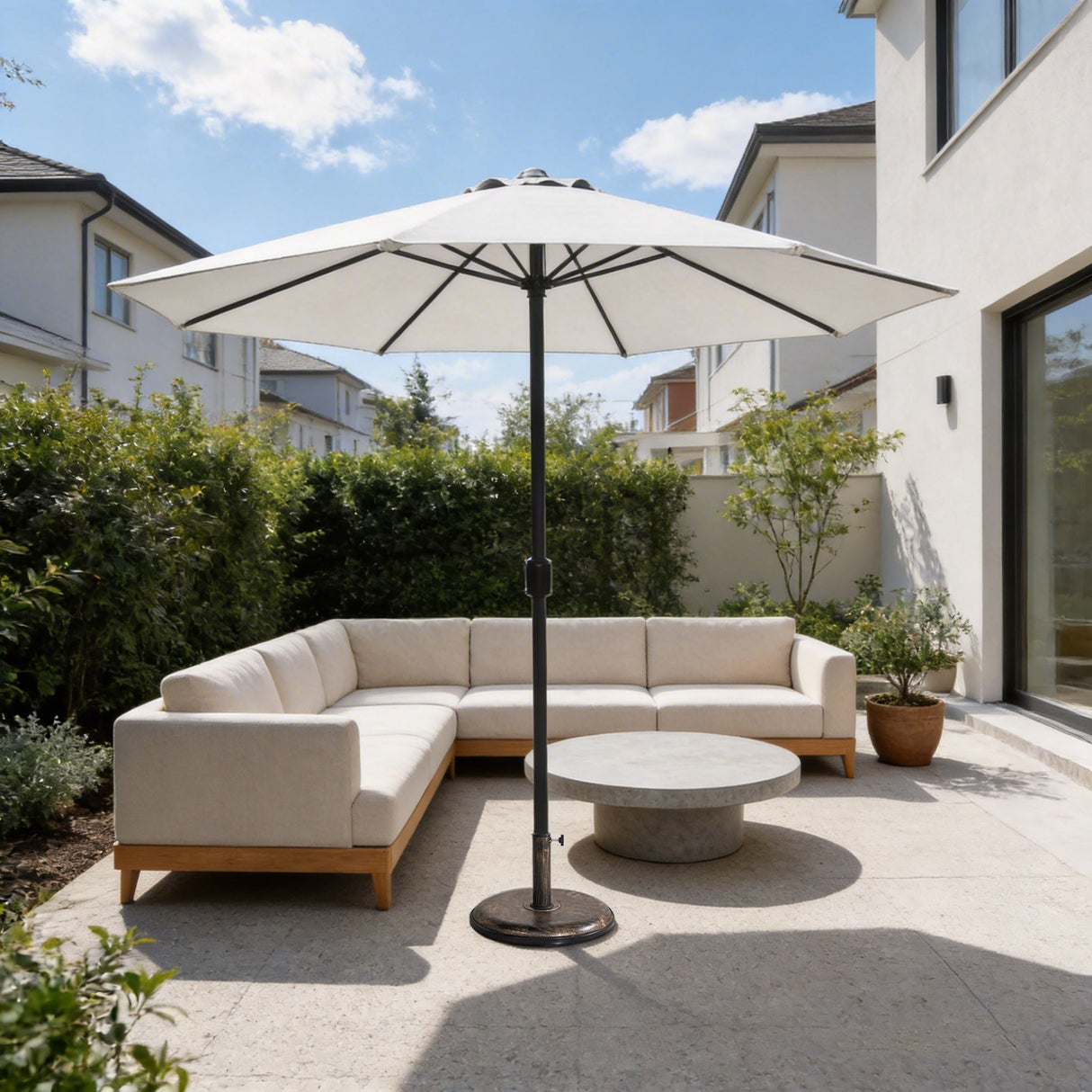 Outdoor Garden Parasol with Steel Pole -  8 Rib, Crank Handle & Vent