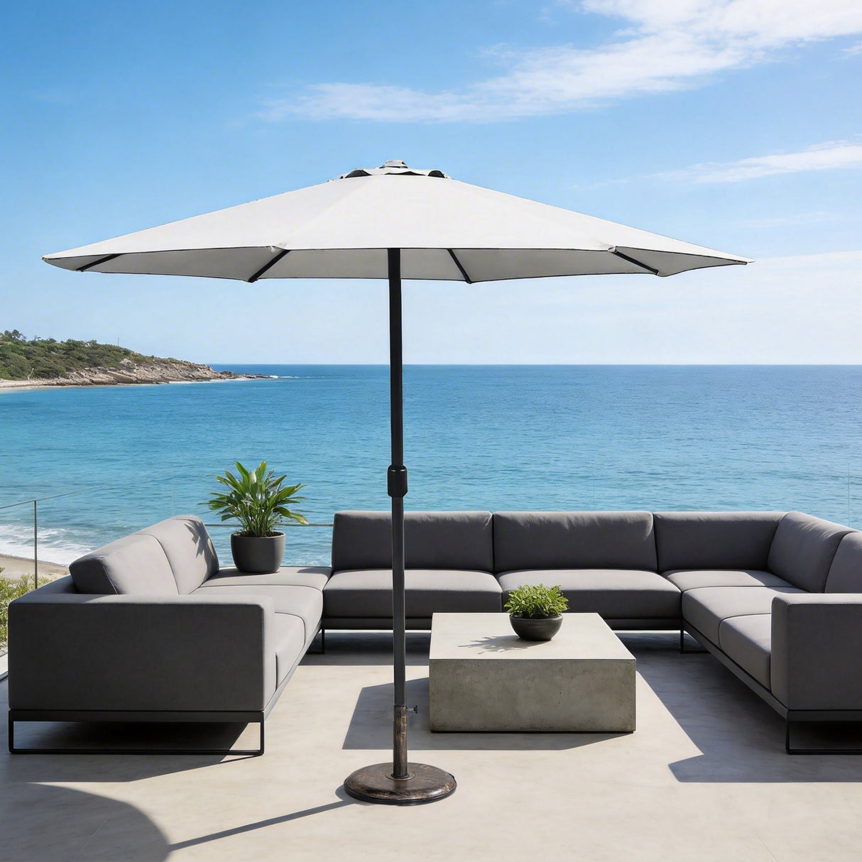 Outdoor Garden Parasol with Steel Pole -  8 Rib, Crank Handle & Vent