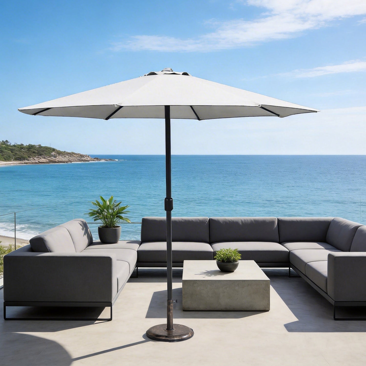 Outdoor Garden Parasol with Steel Pole -  8 Rib, Crank Handle & Vent