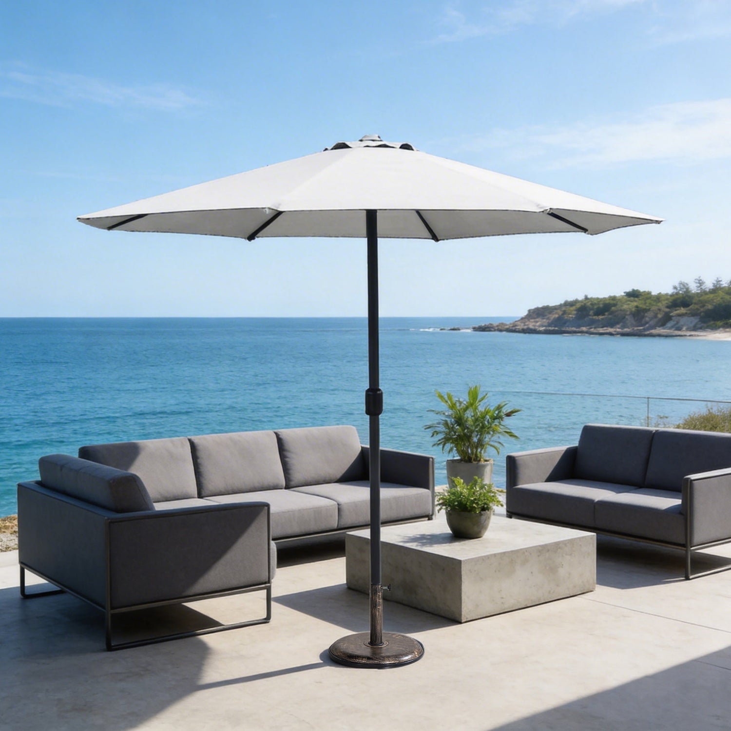 Outdoor Garden Parasol with Steel Pole -  8 Rib, Crank Handle & Vent