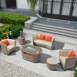 4 Seater Rattan Garden Fire Pit Sofa Set with Side Tables and Footstools - Outdoor Patio Furniture