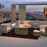 4 Seater Rattan Garden Fire Pit Sofa Set with Side Tables and Footstools - Outdoor Patio Furniture