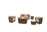 4 Seater Rattan Garden Fire Pit Sofa Set with Side Tables and Footstools - Outdoor Patio Furniture