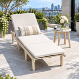 Wooden Garden Sun Lounger Set - Adjustable Backrest with Side Table