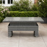 Rectangular Rattan Garden Coffee Table - Adjustable Height with Tempered Glass Top