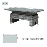 Rectangular Rattan Garden Coffee Table - Adjustable Height with Tempered Glass Top