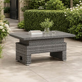 Rectangular Rattan Garden Coffee Table - Adjustable Height with Tempered Glass Top
