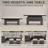 Rectangular Rattan Garden Coffee Table - Adjustable Height with Tempered Glass Top