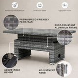 Rectangular Rattan Garden Coffee Table - Adjustable Height with Tempered Glass Top