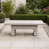 Rectangular Rattan Garden Coffee Table - Adjustable Height with Tempered Glass Top